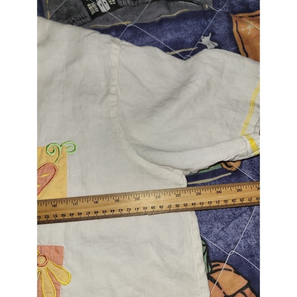 Vintage Linen Shirt Focus USA Button Front Women's XL Garden Patches Embroidered - Picture 9 of 16